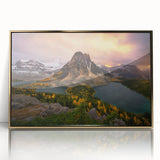 Large art print of British Columbia scenery, featuring muted earth tones in a mid-century modernist style.