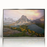 Mid-century modernist art of British Columbia scenery on silver-framed acrylic, ideal for modern art wall decor.