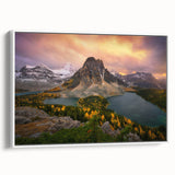 Vintage poster art of British Columbia scenery on framed canvas, featuring vibrant colors, ideal for living room decor.