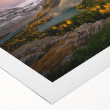 Art deco poster featuring a serene British Columbia landscape on rolled canvas, ideal for dining room wall art.