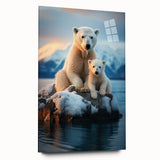 Large abstract wall art of Manitoba scenery in muted greens and blues on acrylic glass.