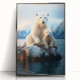 Mid-century modernist art depicting a serene Manitoba scenery in muted greens and blues on a framed acrylic print.