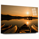 Large abstract wall art depicting a serene Ontario landscape in cool blue and green tones, printed on acrylic glass.