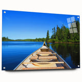 Acrylic print of a Quebec scenery in muted green and blue tones, ideal for dining room decor.