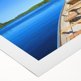 Art deco poster depicting Quebec cityscape in muted blue and gray tones on rolled canvas, suitable for dining room wall art.