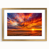 Extra large abstract art print of Saskatchewan scenery in textured gold frame, ideal for living room decor.