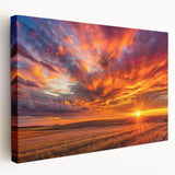 Scenic Saskatchewan landscape on stretched canvas, featuring green fields under a vast blue sky, ideal for kitchen wall art.