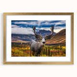 Extra large abstract art print of Yukon scenery in textured style, framed in gold, ideal for living room decor.