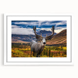 Abstract art print of Yukon scenery in muted earth tones on a framed white mat, ideal for dining room decor.