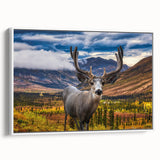 Vintage poster art of a Yukon scenery on a framed canvas, featuring a colorful palette, ideal for living room decor.