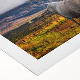 Art deco poster of Yukon scenery in muted earth tones on rolled canvas, suitable for dining room wall art.