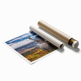 Extra large rolled print of Yukon scenery with muted earth tones, ideal for classy bathroom wall art.