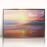 Acrylic print of a Caribbean scenery framed in gold, featuring serene blue water and sky, ideal for modern art wall decor.