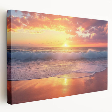 Caribbean scenery on stretched canvas, featuring turquoise waters and white sandy beach, suitable for kitchen wall art.