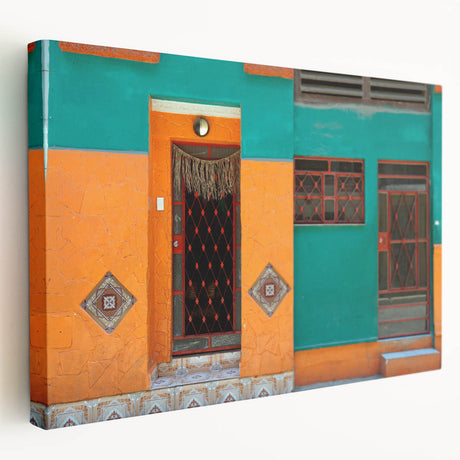 Canvas print of a Caribbean scenery with vibrant blue and green tones, suitable for kitchen wall art.