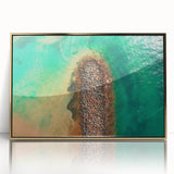 Art deco poster of a Caribbean scenery in gold frame, acrylic print, suitable for modern art wall decor.