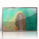 Framed acrylic print of a Caribbean Puerto Rican scenery in muted oceanic tones, ideal for modern art wall decor.