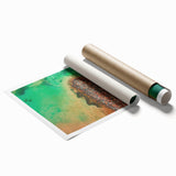 Extra large rolled print of a Caribbean scenery with vibrant floral elements, ideal for classy bathroom wall art.
