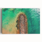 Black and white stretched canvas of a serene Puerto Rican coastline, ideal for kitchen wall art.