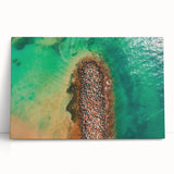 Black and white stretched canvas of a serene Caribbean coastline, ideal for kitchen wall art.