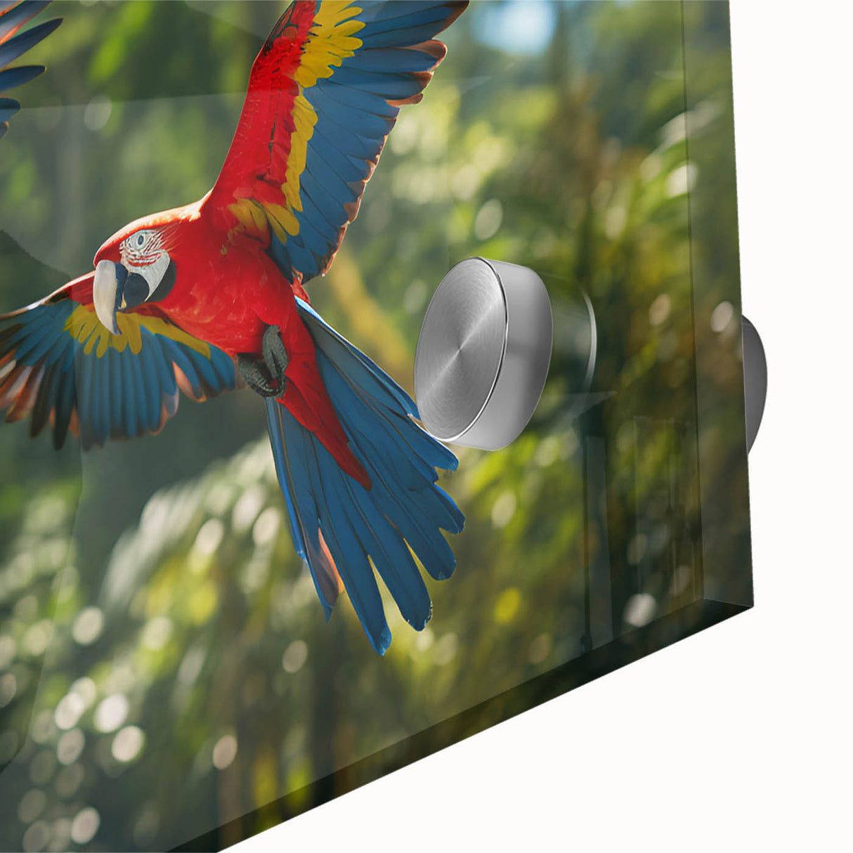 Large abstract wall art of a Costa Rican landscape in vibrant green and blue tones on acrylic glass.