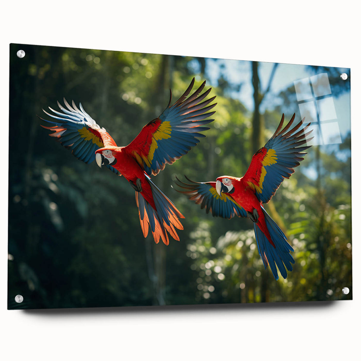 Acrylic print of a Central American landscape in muted greens and blues, ideal for dining room decor.