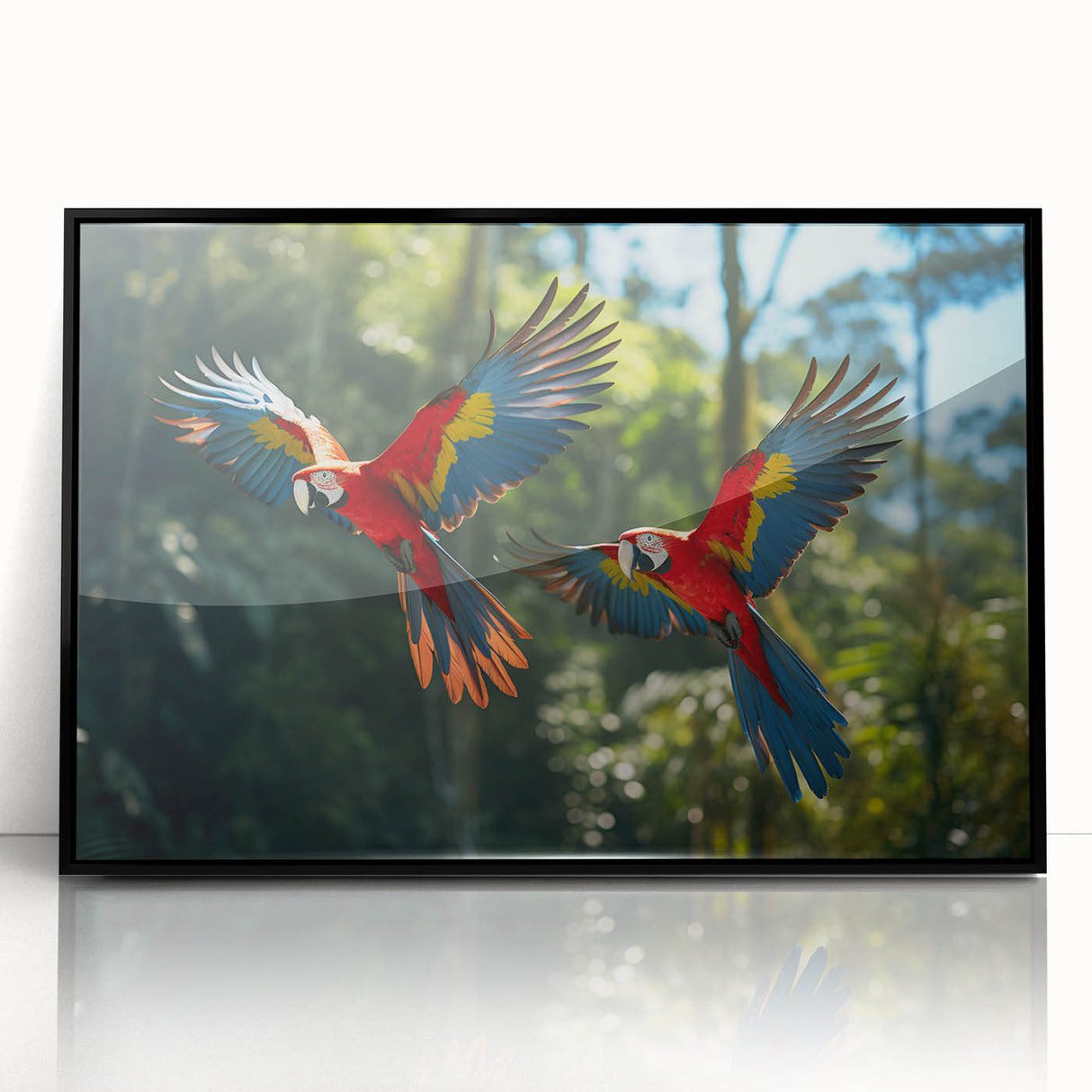 Large abstract wall art depicting a vibrant Costa Rican landscape, framed in black acrylic, ideal for modern art wall decor.