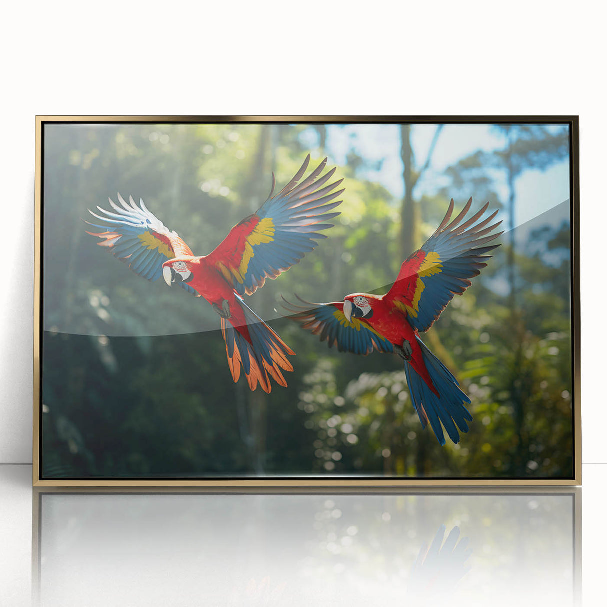 Mid-century modernist art depicting a serene Costa Rican landscape in muted earth tones, framed in gold acrylic.