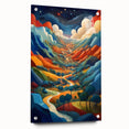 Acrylic print of a large abstract depiction of El Salvador scenery, using vibrant hues, ideal for dining room decor.