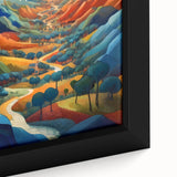 Black wall art featuring a textured, colorful Central American scenery on a large framed canvas, ideal for living room decor.