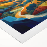 Art deco poster of El Salvador scenery on rolled canvas, featuring rich green and blue tones.