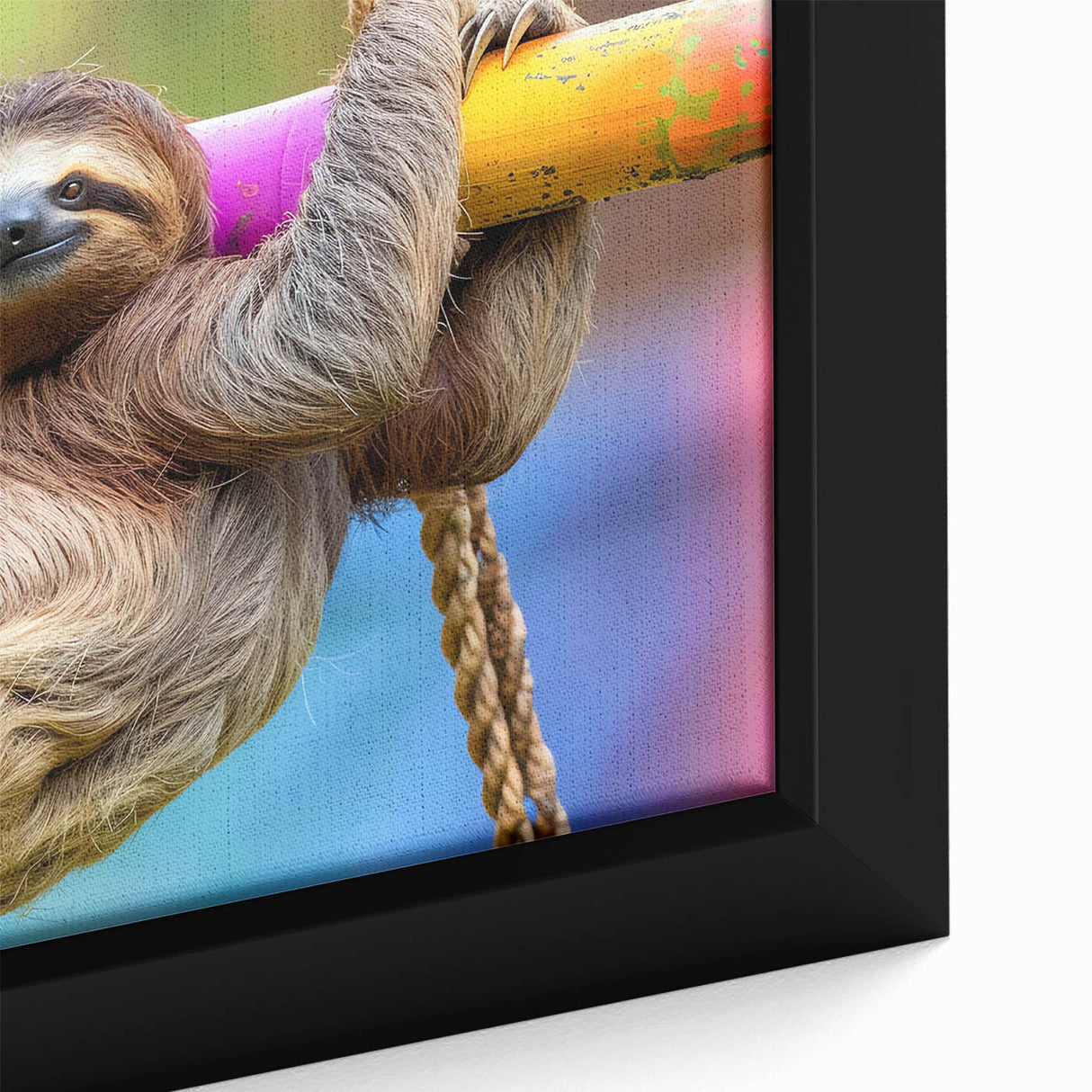Extra large framed canvas of a textured, colorful Central American scenery in black, ideal for living room decor.