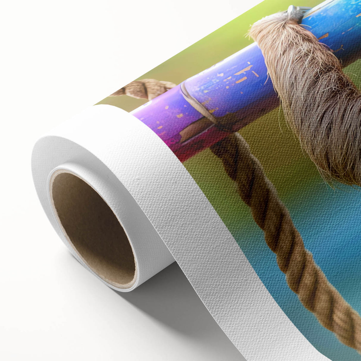 Art Deco style poster of a Central American landscape on rolled canvas, featuring soft pastel colors.