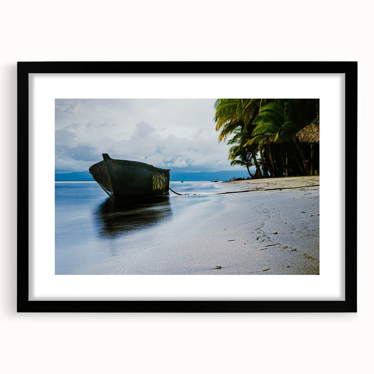 Vintage poster art of Central American landscape in muted earth tones, framed in black, ideal for bedroom wall decor.