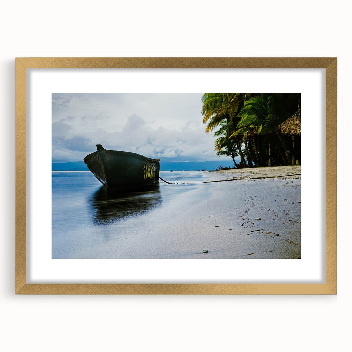Landscape art painting of Central America featuring a colorful vintage poster style, framed in black with a gold mat.
