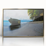 Mid-century modernist style large art print of a Central American scenery in Panama, framed in gold acrylic.