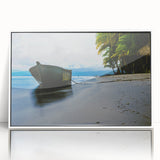 Art deco poster of Panama scenery in muted colors on white framed acrylic, suitable for modern nursery wall decor.