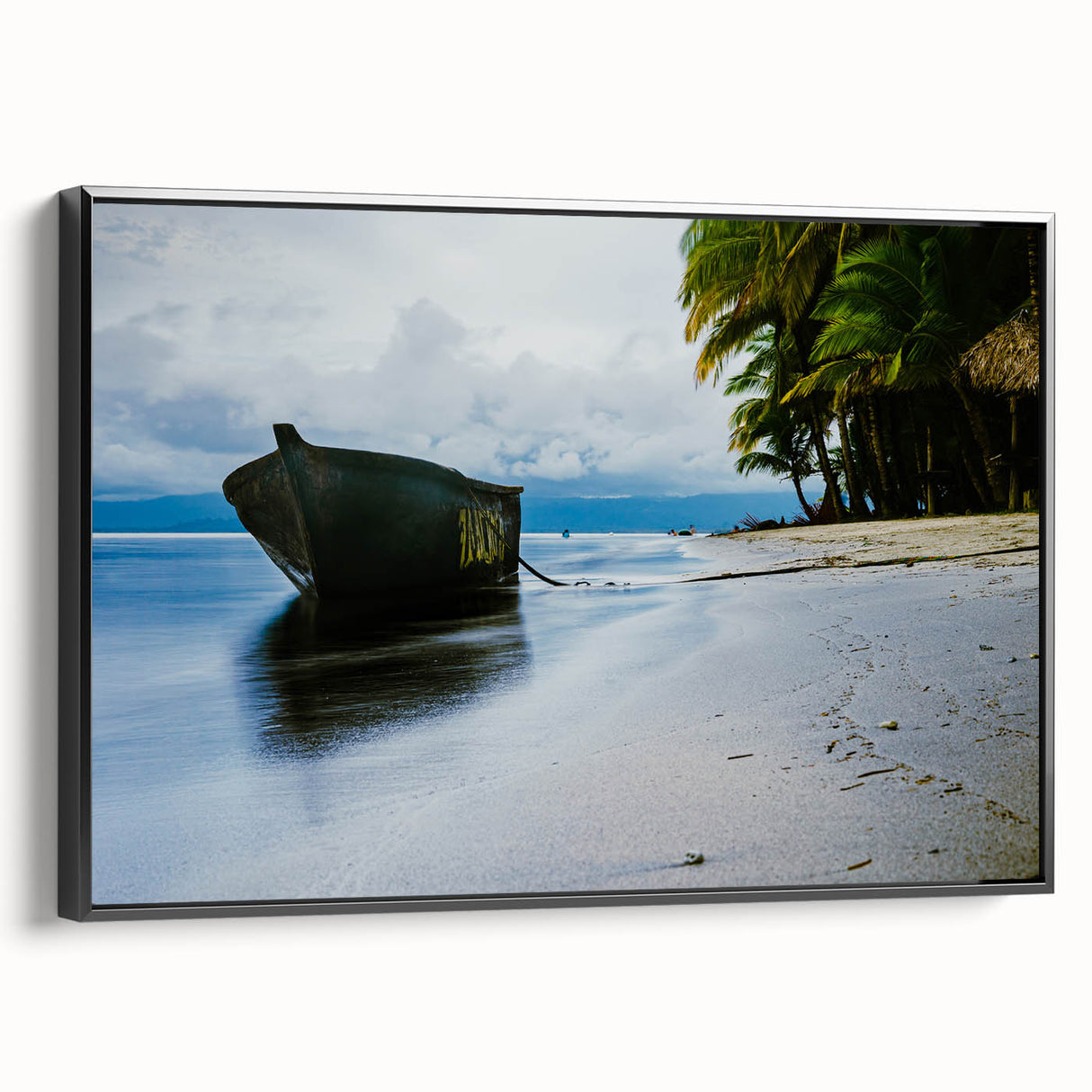 Black and white vintage poster art of a Central American landscape on framed canvas, suitable for bedroom decor.