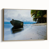 Extra large abstract art print of a Central American scenery on a framed canvas, with textured gold accents.