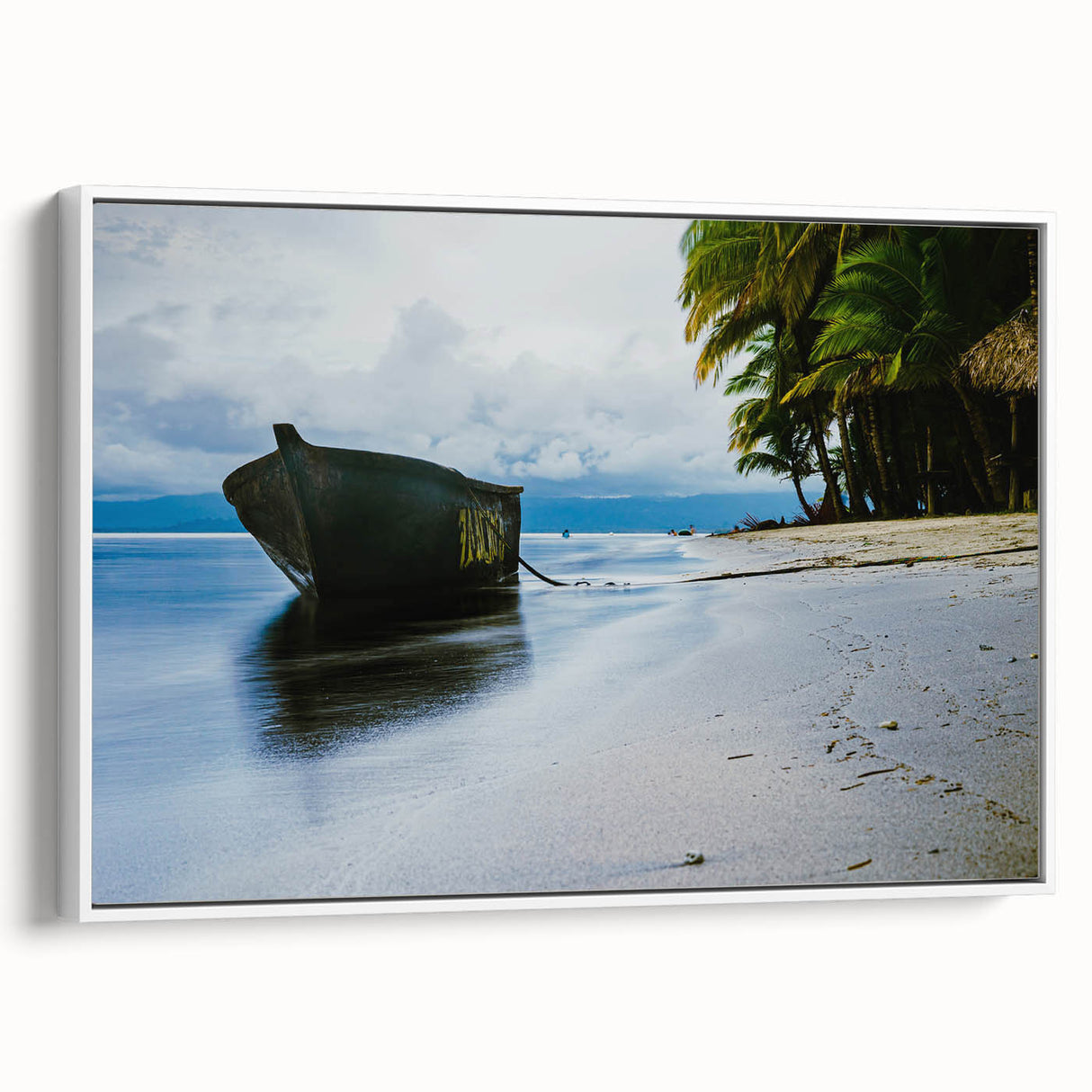 Abstract art print of a Central American scenery on framed canvas, featuring muted earth tones, ideal for dining room decor.