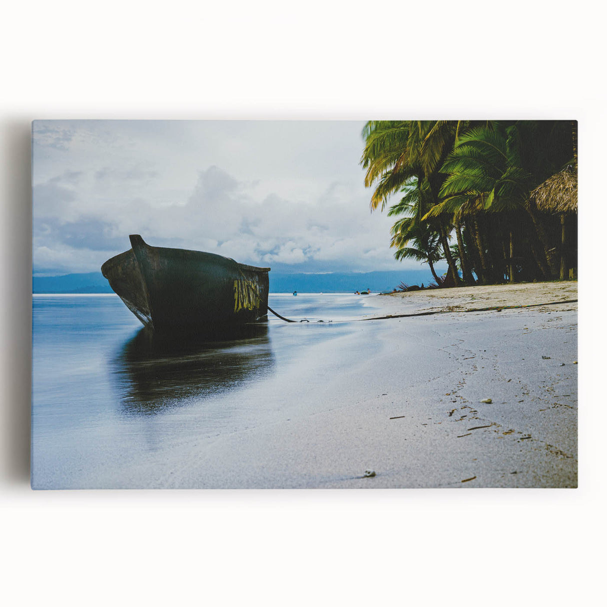 Black and white stretched canvas featuring a panoramic view of a Central American cityscape, ideal for kitchen wall art.