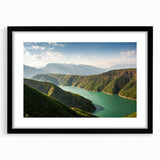 Extra large abstract art print featuring a colorful, textured depiction of a European scenery on a framed black mat.