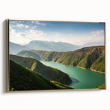 Framed canvas of a vintage-style Albanian landscape in muted earth tones, ideal for bedroom wall art.