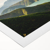 Art Deco poster of an Albanian landscape in muted earth tones on rolled canvas, suitable for dining room decor.