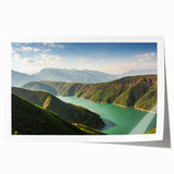 Extra large rolled print of a European Albanian scenery with vibrant floral elements, ideal for dining room wall art.