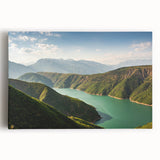 Black and white photograph of a European Albanian village on a large stretched canvas, ideal for kitchen wall art.