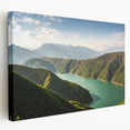 Large canvas print of a serene Albanian landscape in soft earth tones, suitable for kitchen wall art.