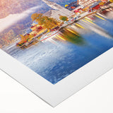 Art deco poster featuring a serene Austrian landscape in muted earth tones on rolled canvas, suitable for dining room decor.