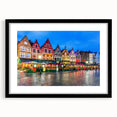 Extra large abstract art print of a colorful, textured European scenery on a black framed canvas.