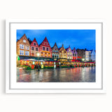 Textured abstract art print depicting a European scenery in muted earth tones on a framed white mat.